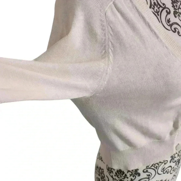 Maggy London Cardigan Preppy Academic Women Med Twee Dainty Silk V Neck Cream - Picture 7 of 10